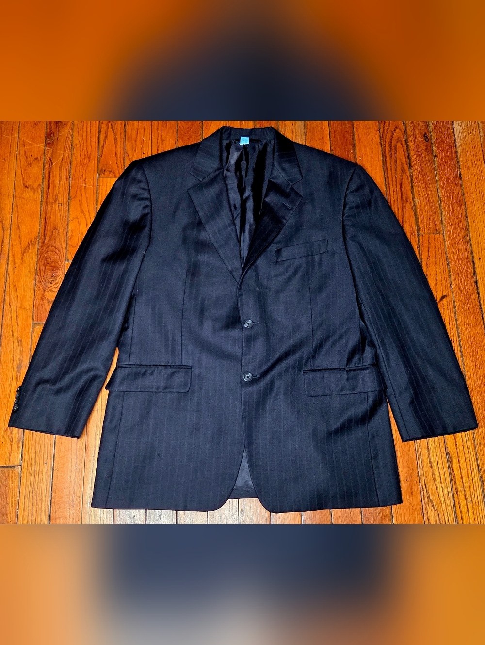 Burberry Mens 41S Short Navy Blue Pinstripe 100% Wool Blazer Jacket A4